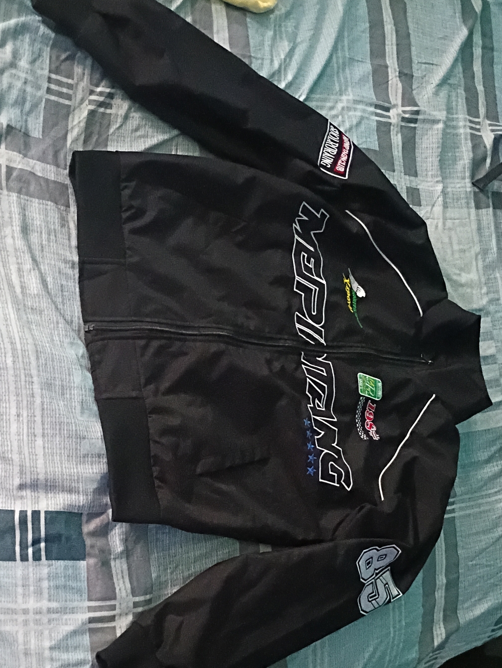 Source Unknown Black Racing Bomber Jacket with Embroidered Patches